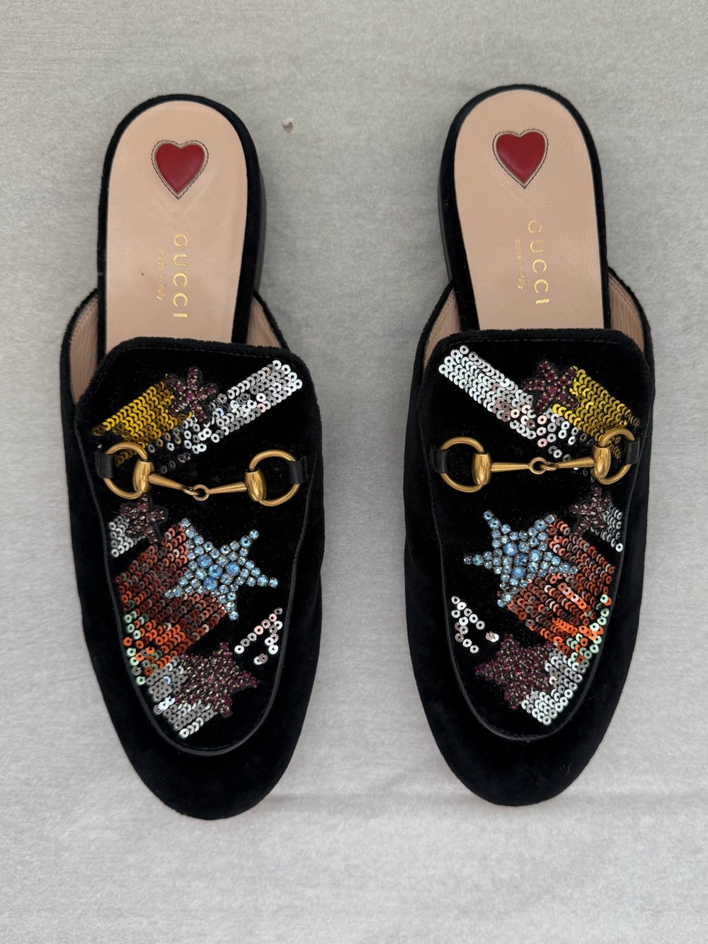 Gucci Princetown Embellished Velvet Mules Size 38.5